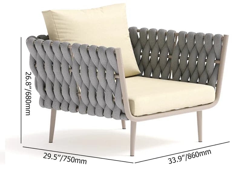 Ensemble de canapés sectionnels d'extérieur 4 pièces avec sièges en sangle et coussins en beige et gris