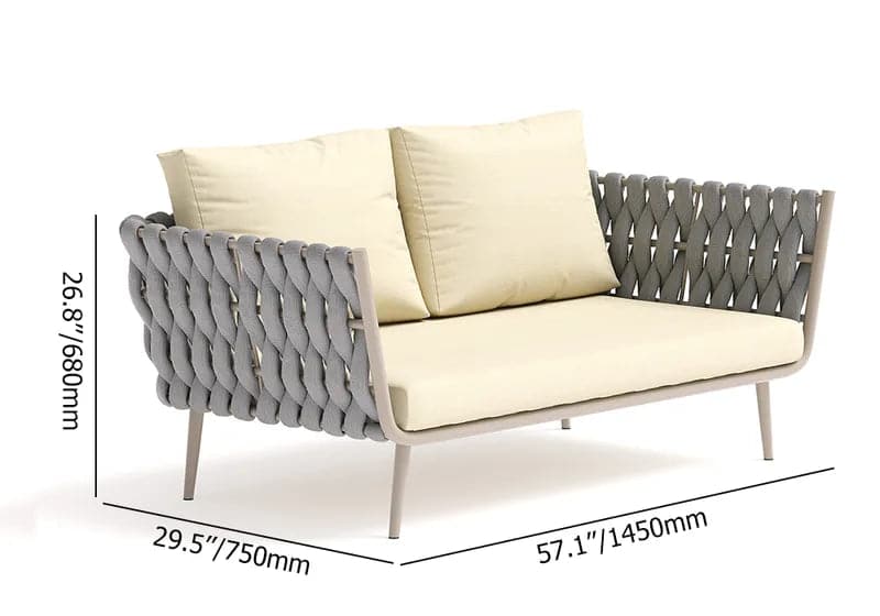 Ensemble de canapés sectionnels d'extérieur 4 pièces avec sièges en sangle et coussins en beige et gris