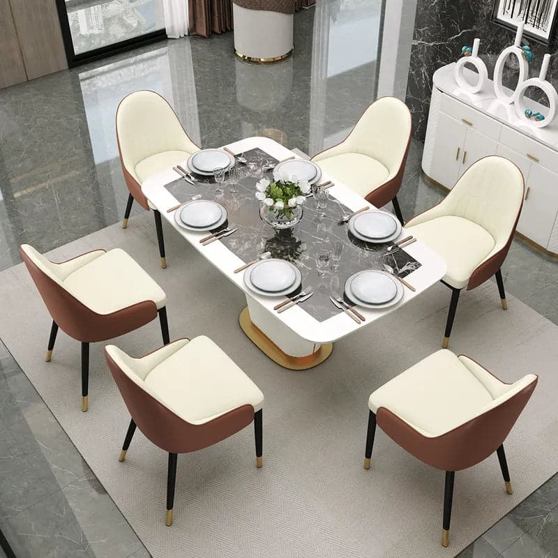 Chaise de salle à manger moderne rembourrée en similicuir beige et marron du milieu du siècle (Ensemble de 2)