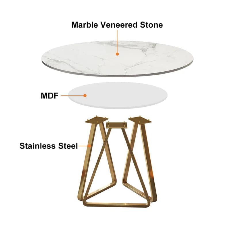 59 Inches White Modern Round Faux Marble Dining Table Stainless Steel Base for 8 Seaters