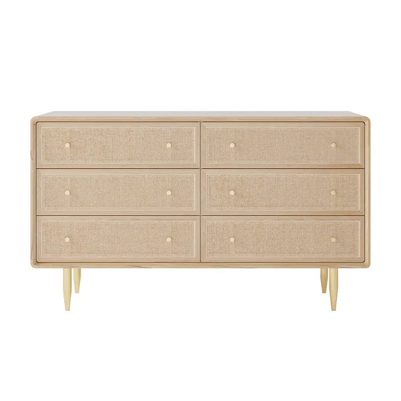 Commode de chambre nordique naturelle de 53 po avec 6 tiroirs en rotin tissé doré