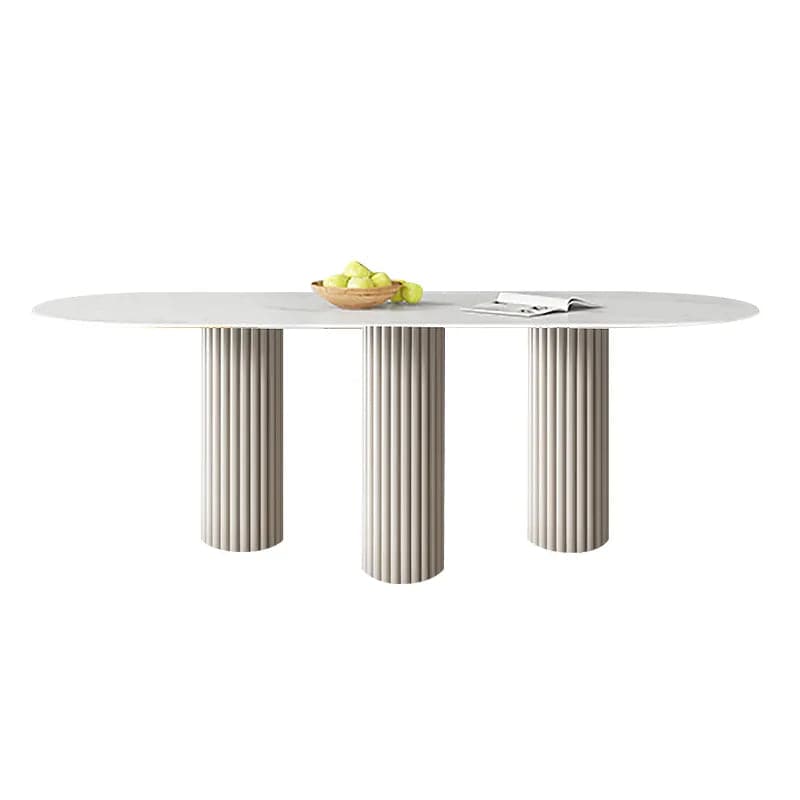 55.1" Modern Oval Sintered Stone Top Dining Table 3 Legs in White