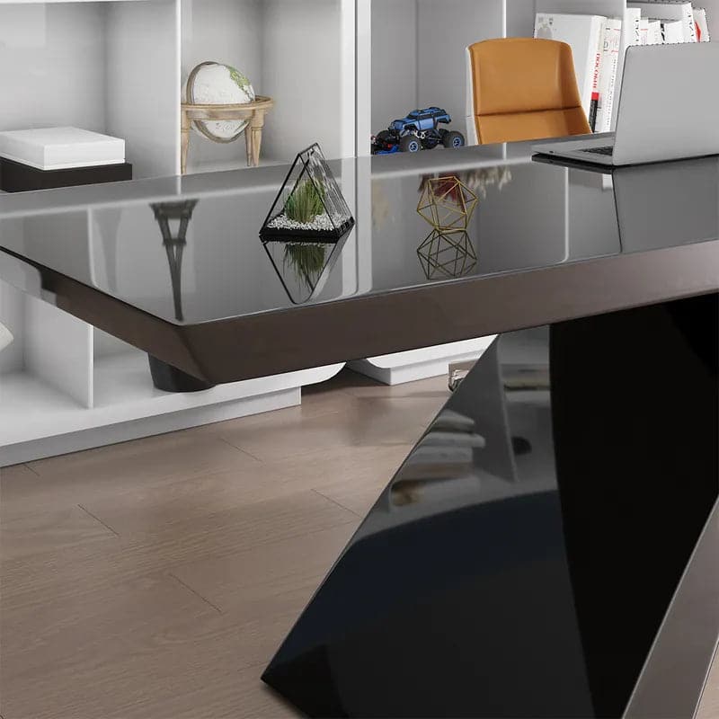 Modern White&Black Computer Desk Rectangular Office Desk with Pedestal Base#Black-S