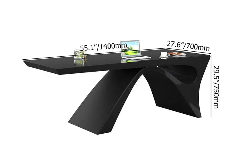 Modern White&Black Computer Desk Rectangular Office Desk with Pedestal Base#Black-S