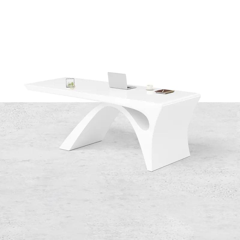 Modern White&Black Computer Desk Rectangular Office Desk with Pedestal Base#White-S