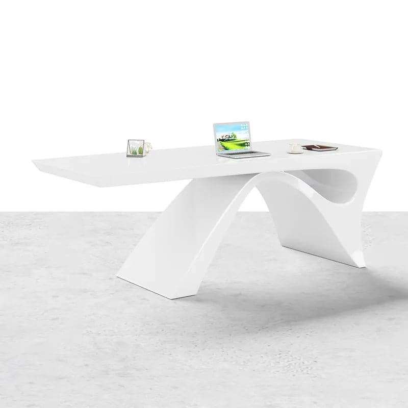 Modern White&Black Computer Desk Rectangular Office Desk with Pedestal Base#White-S