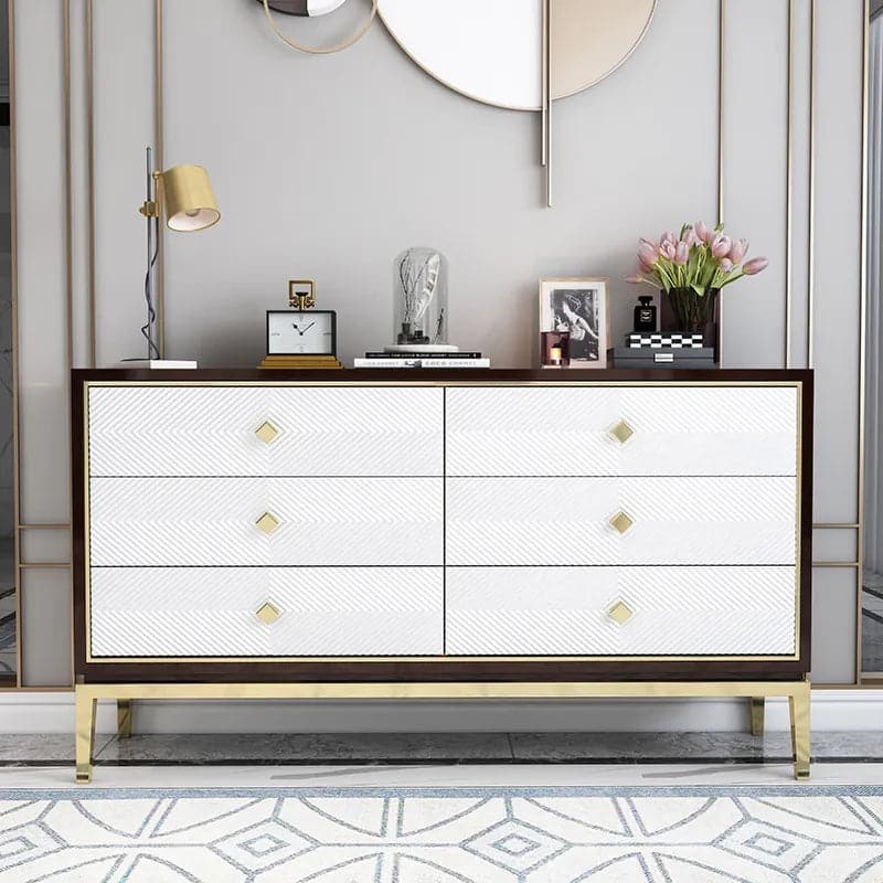 Commode de chambre moderne de 59,1 po avec armoire à 6 tiroirs pour le rangement en or