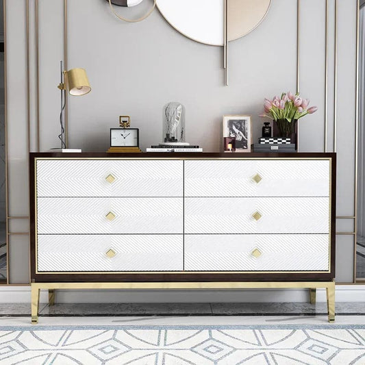 59.1" Modern Bedroom Dresser with 6 Drawers Cabinet for Storage in Gold