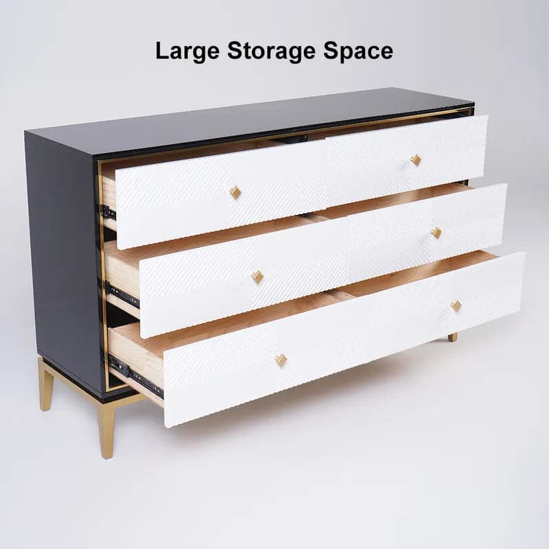 Commode de chambre moderne de 59,1 po avec armoire à 6 tiroirs pour le rangement en or