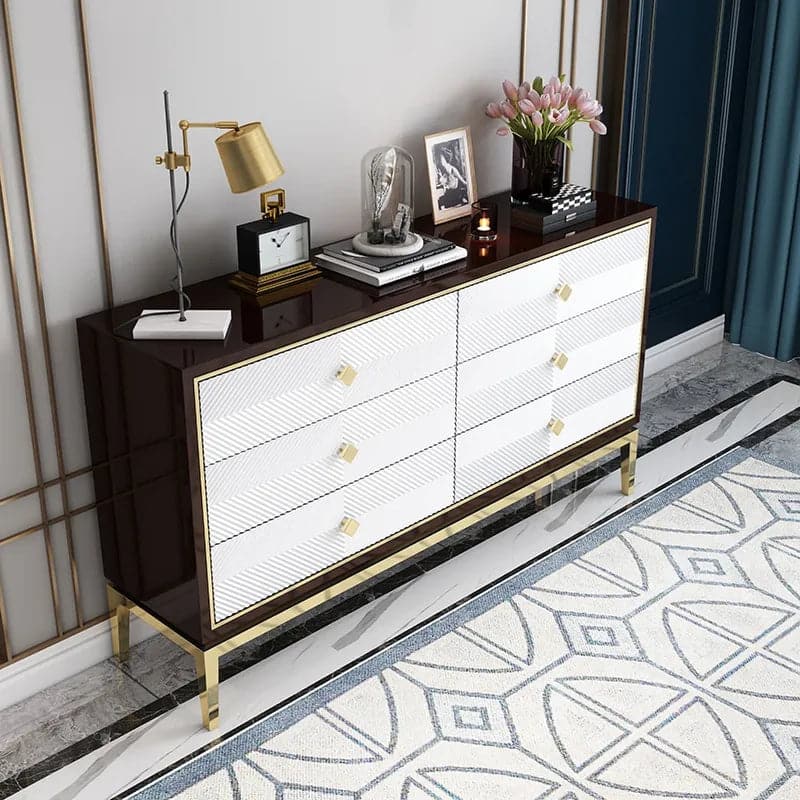 Commode de chambre moderne de 59,1 po avec armoire à 6 tiroirs pour le rangement en or