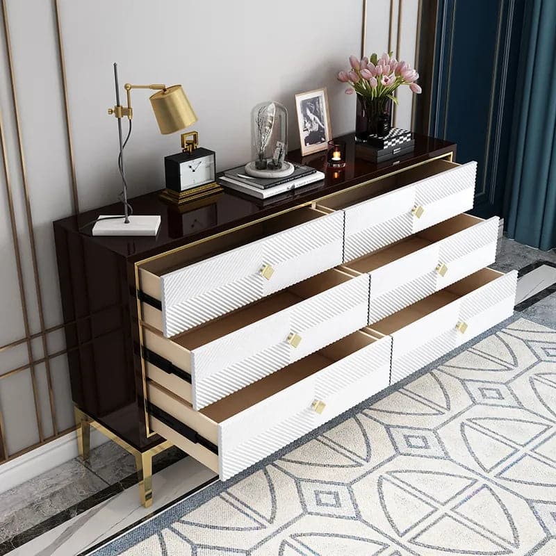 Commode de chambre moderne de 59,1 po avec armoire à 6 tiroirs pour le rangement en or