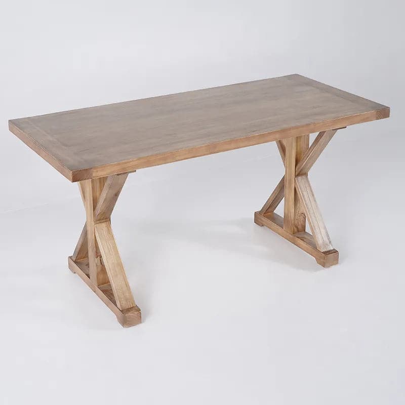 Rustic Farmhouse Wooden Office Desk in Natural with Trestle#Natural-M