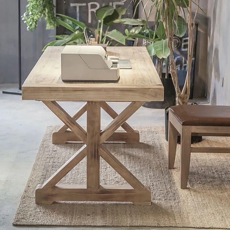 Rustic Farmhouse Wooden Office Desk in Natural with Trestle#Natural-M