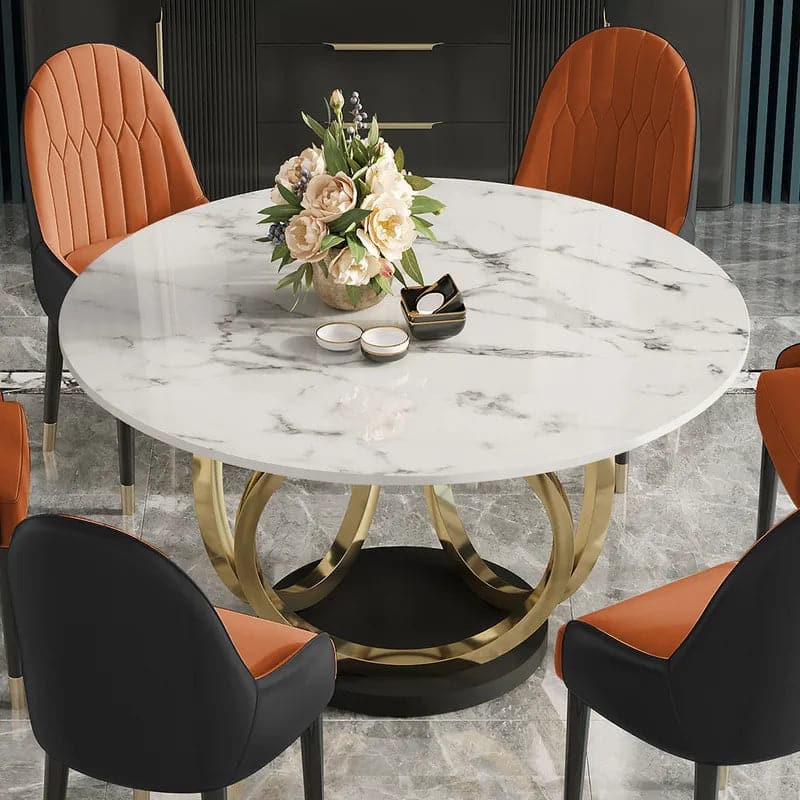 Ensemble de table à manger ronde moderne de 59 po pour 6 chaises rembourrées avec plateau en faux marbre