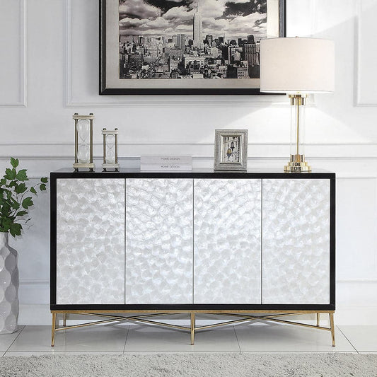 59" Modern Sideboard Buffet White Natural Shell Surface with Doors & Shelves