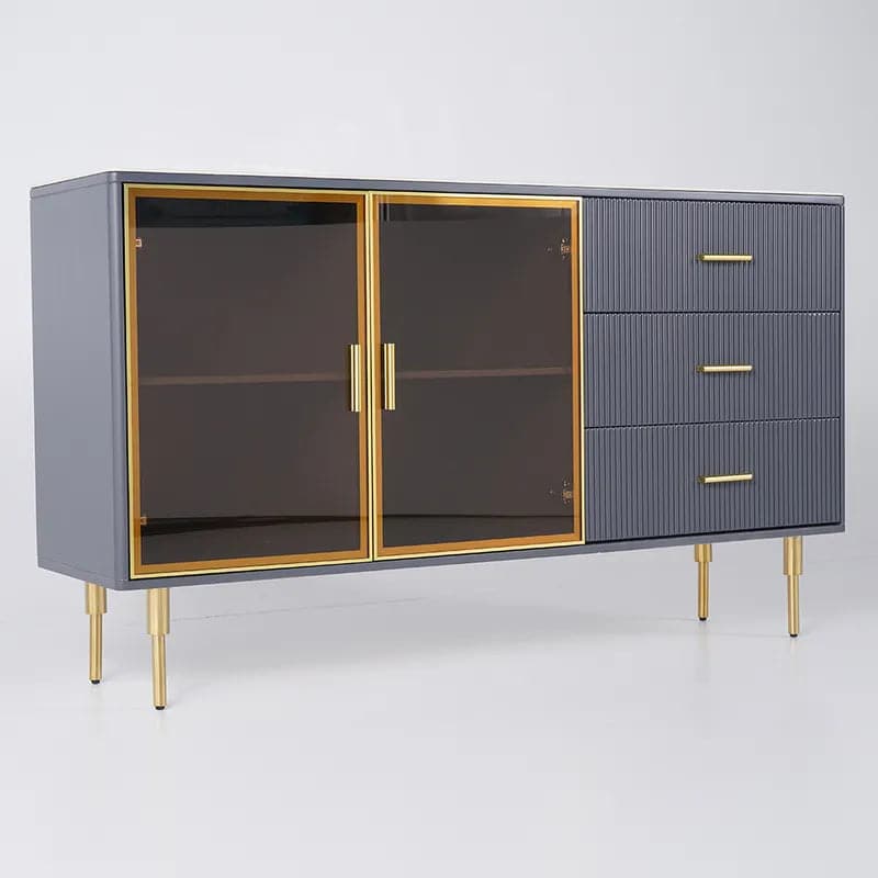 Buffet moderne de 59 pouces, dessus en pierre frittée, buffet de luxe, portes en verre trempé, grandes dimensions