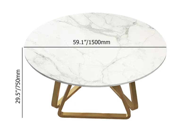 Table de salle à manger ronde moderne en faux marbre, 59 pouces, base en acier inoxydable pour 8 personnes