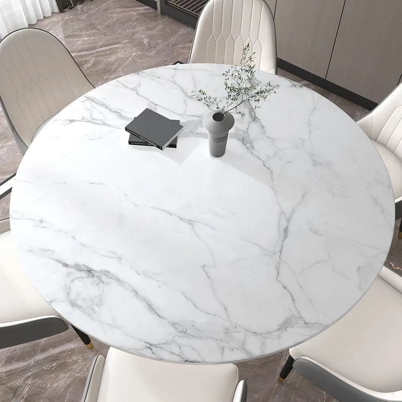 59" White Modern Round Faux Marble Dining Table Stainless Steel Base for 8 Seaters