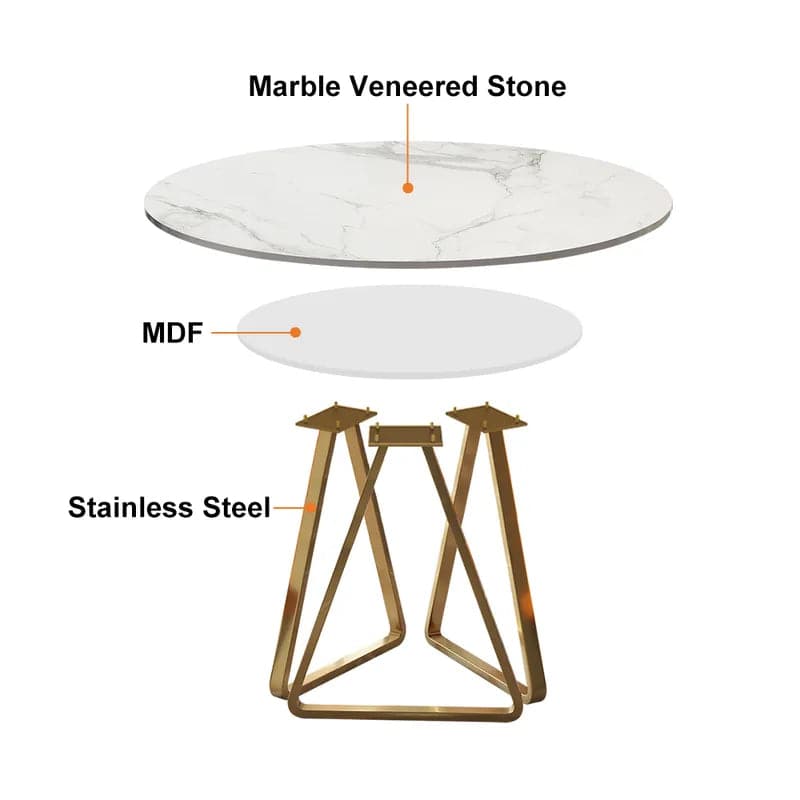 59" White Modern Round Faux Marble Dining Table Stainless Steel Base for 8 Seaters