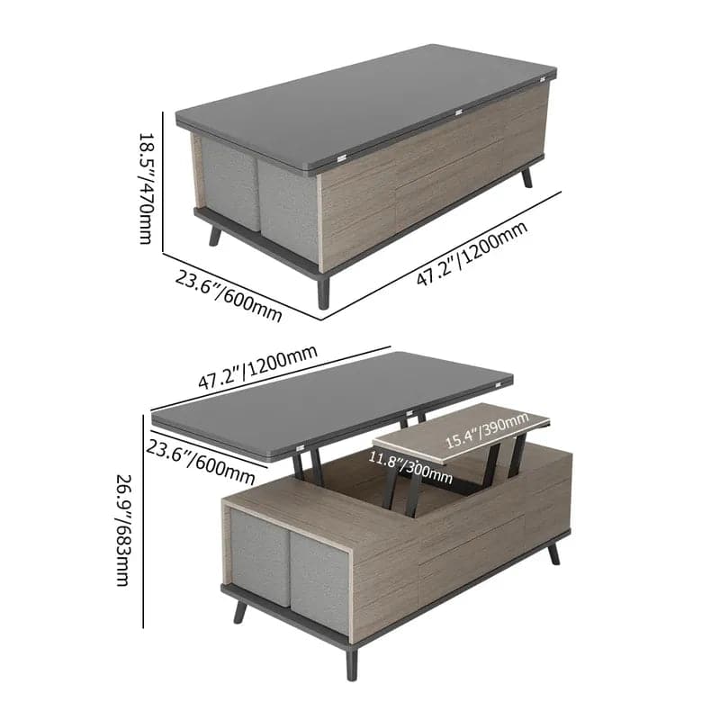 5 Pieces Lift Top Coffee Table Set with Storage Convertible Dining Table with Ottomans #Black