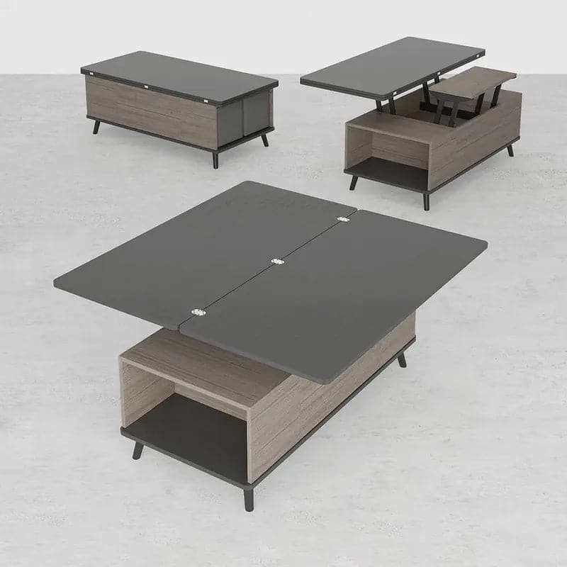 5 Pieces Lift Top Coffee Table Set with Storage Convertible Dining Table with Ottomans #Black