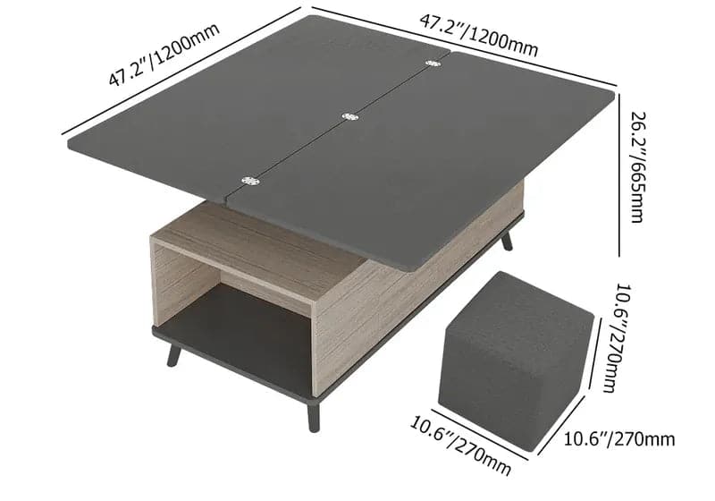 5 Pieces Lift Top Coffee Table Set with Storage Convertible Dining Table with Ottomans #Black