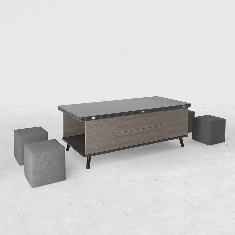 5 Pieces Lift Top Coffee Table Set with Storage Convertible Dining Table with Ottomans #Black