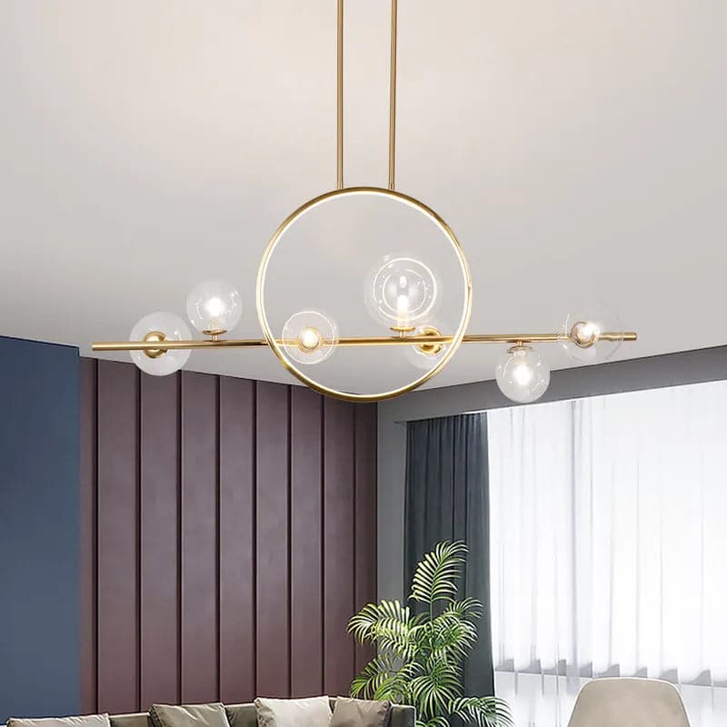 Modern Linear Gold Kitchen Island Light 7-Light Glass Globe Shade#Gold