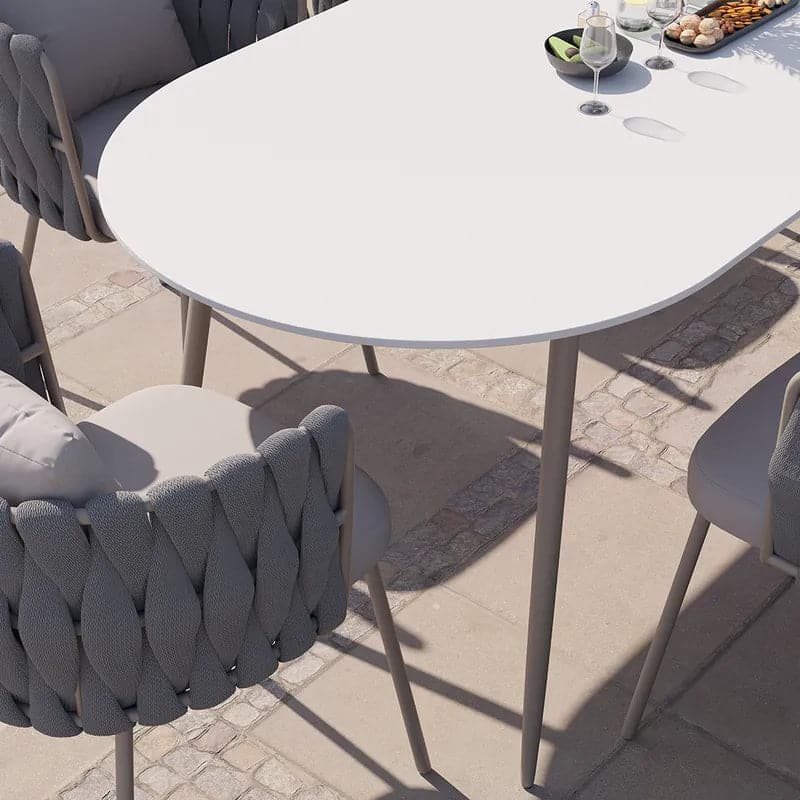 Table de salle à manger ovale pour 6 personnes, plateau en faux marbre et table de patio extérieure en aluminium, blanc et gris 