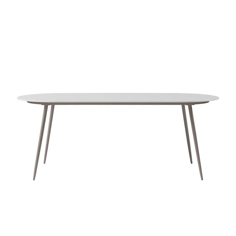 Table de salle à manger ovale pour 6 personnes, plateau en faux marbre et table de patio extérieure en aluminium, blanc et gris 