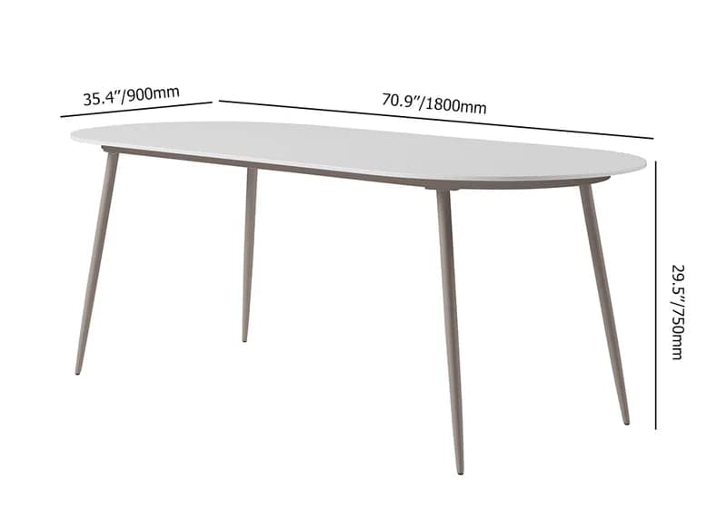 Table de salle à manger ovale pour 6 personnes, plateau en faux marbre et table de patio extérieure en aluminium, blanc et gris 