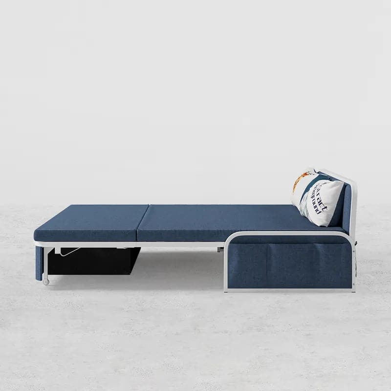 60  Modern Light/Deep Gray&Blue&Khaki Cotton Linen Upholstered Convertible Pull Out Sofa Bed Storage#Blue