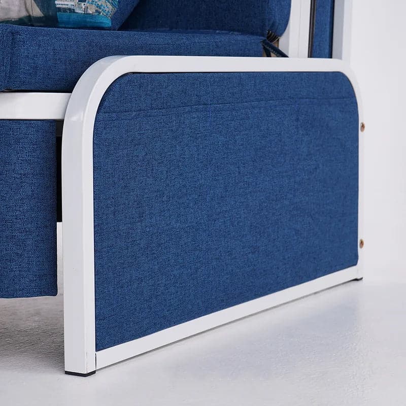 60  Modern Light/Deep Gray&Blue&Khaki Cotton Linen Upholstered Convertible Pull Out Sofa Bed Storage#Blue