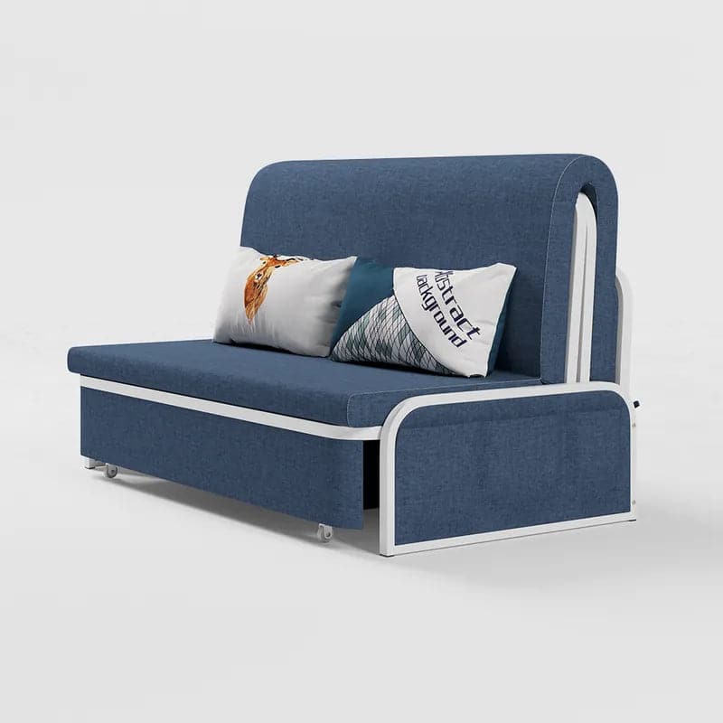 60  Modern Light/Deep Gray&Blue&Khaki Cotton Linen Upholstered Convertible Pull Out Sofa Bed Storage#Blue