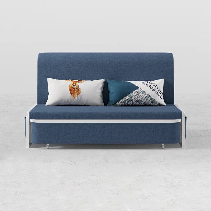 60  Modern Light/Deep Gray&Blue&Khaki Cotton Linen Upholstered Convertible Pull Out Sofa Bed Storage#Blue