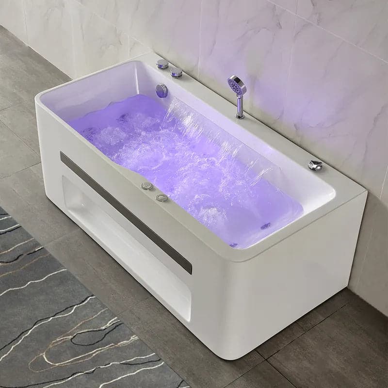 60 Modern Acrylic Rectangular Whirlpool Water Massage Bathtub in Chromatherapy LED#S