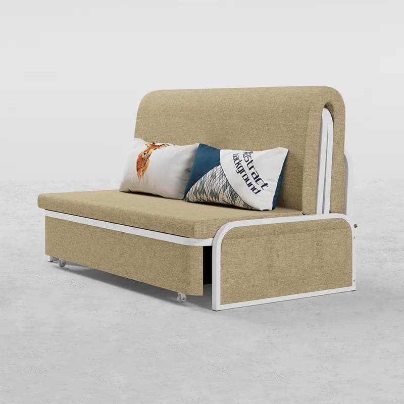 60  Modern Light/Deep Gray&Blue&Khaki Cotton Linen Upholstered Convertible Pull Out Sofa Bed Storage#Khaki 