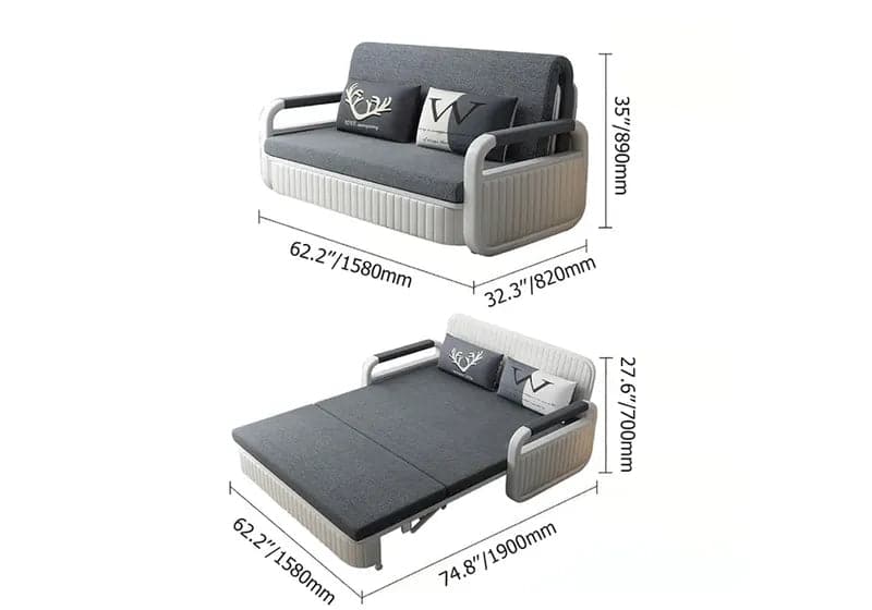 62" Modern Deep Gray Convertible Sleeper Sofa Cotton & Linen  Upholster