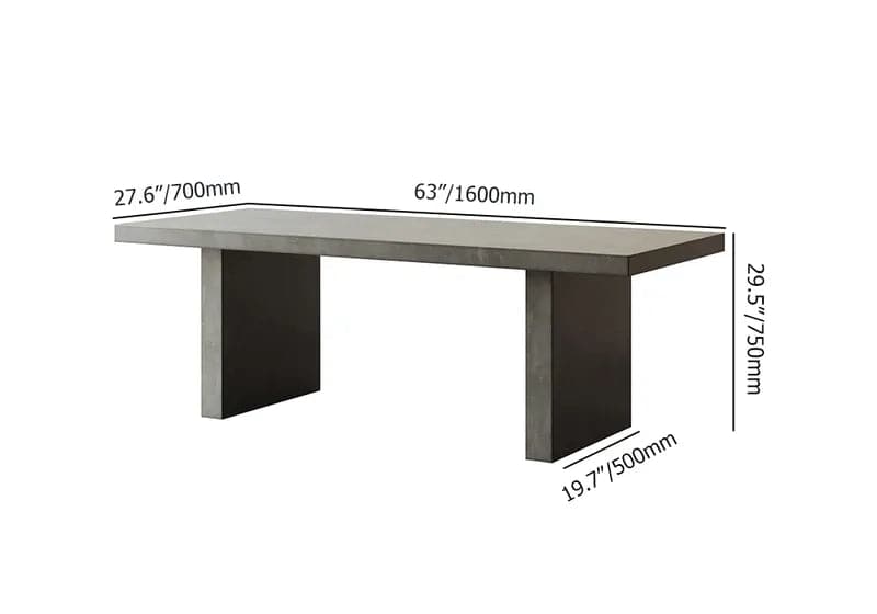 Table de salle à manger en bois gris béton de ferme de 63 po pour 6 personnes à double piédestal