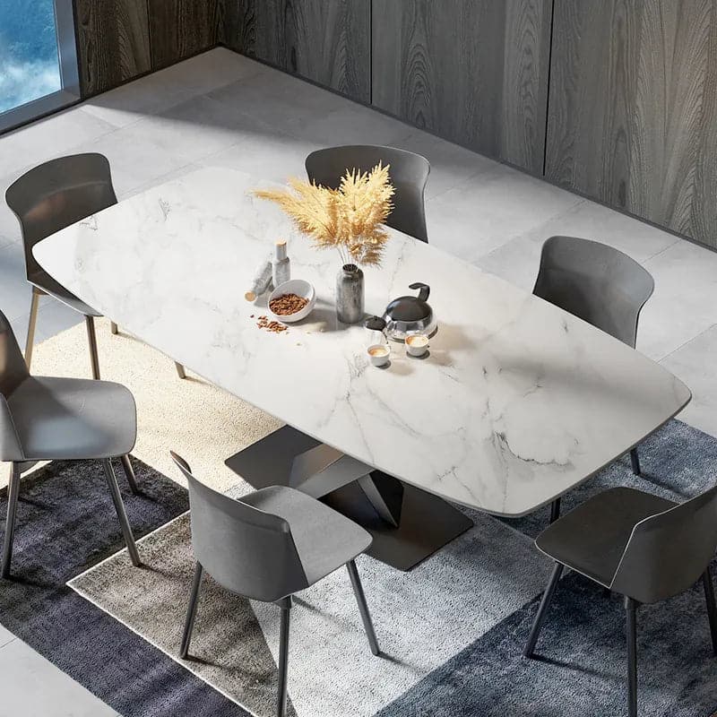63"/71"/79" Modern Rectangular White Faux Marble Dining Table with Metal X-Base