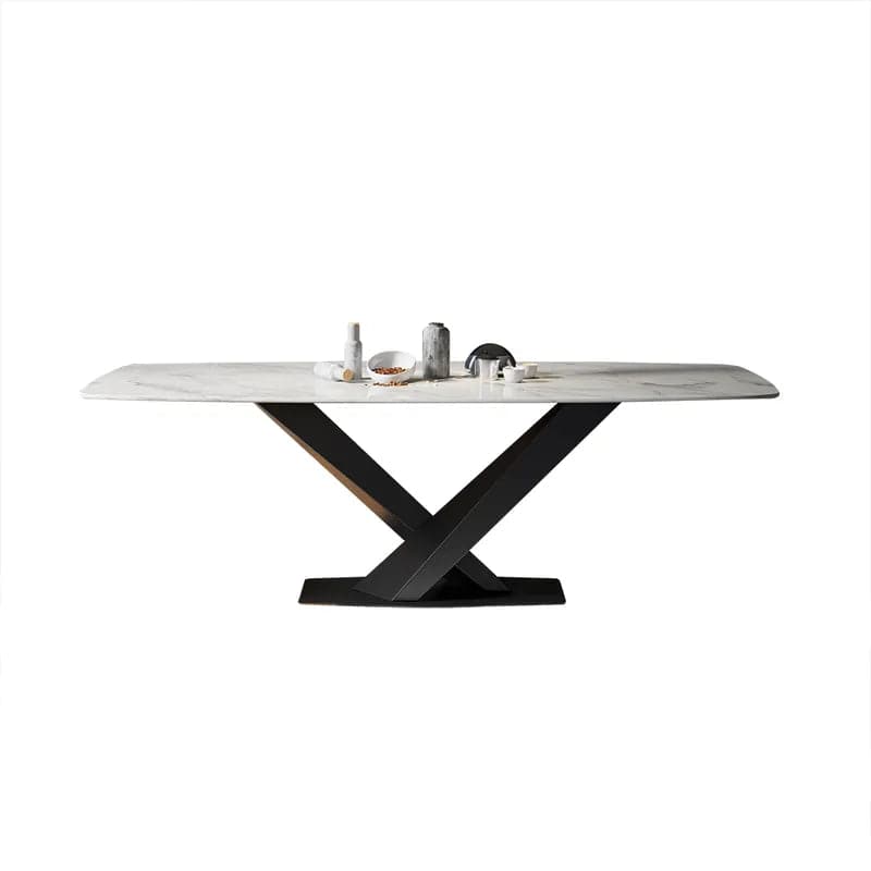 63"/71"/79" Modern Rectangular White Faux Marble Dining Table with Metal X-Base