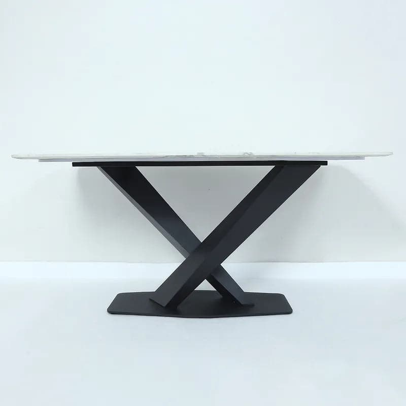 Table de salle à manger rectangulaire moderne en faux marbre blanc de 63 po/71 po/79 po avec base en X en métal