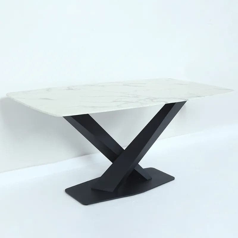 79 in Modern Rectangular White Faux Marble Dining Table with Metal X-Base