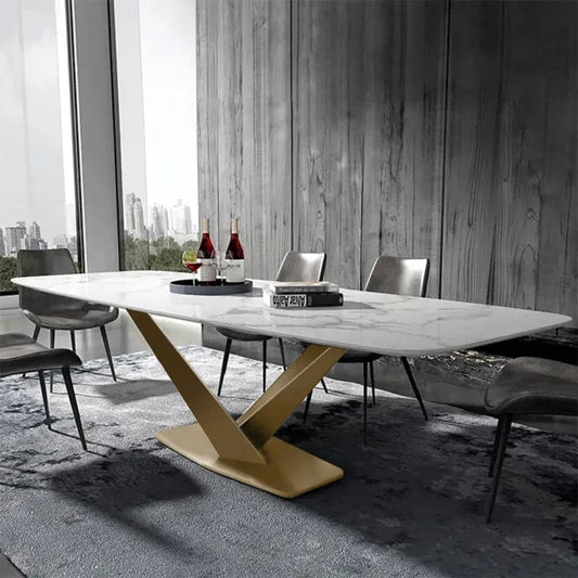 Table de salle à manger rectangulaire moderne en marbre blanc de 63 po avec base en X en acier inoxydable
