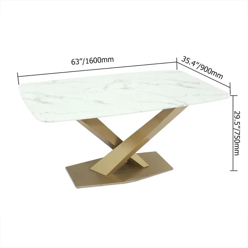 Table de salle à manger rectangulaire moderne en marbre blanc de 63 po avec base en X en acier inoxydable