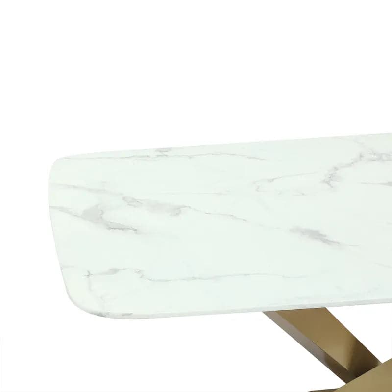 Table de salle à manger rectangulaire moderne en marbre blanc de 63 po avec base en X en acier inoxydable