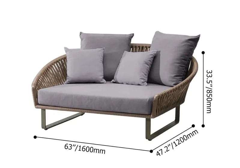 63" Rattan Outdoor Daybed with Khaki Cushion Pillow Aluminum Frame