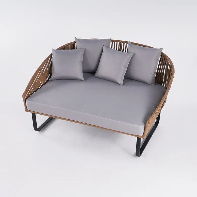 63" Rattan Outdoor Daybed with Khaki Cushion Pillow Aluminum Frame