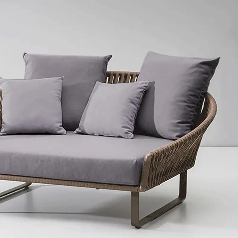 63" Rattan Outdoor Daybed with Khaki Cushion Pillow Aluminum Frame
