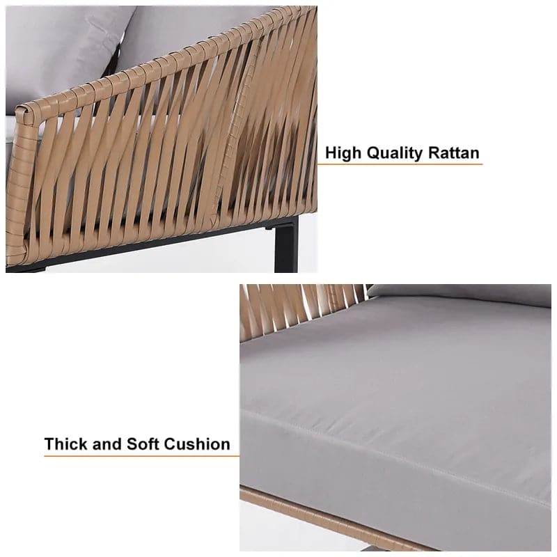 63" Rattan Outdoor Daybed with Khaki Cushion Pillow Aluminum Frame